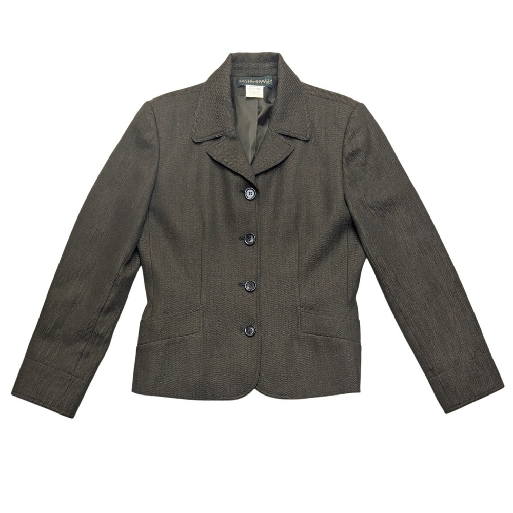 Harve Benard Wool Herringbone Blazer‎ Womens 8 Olive Brown 4-Button Tailored
